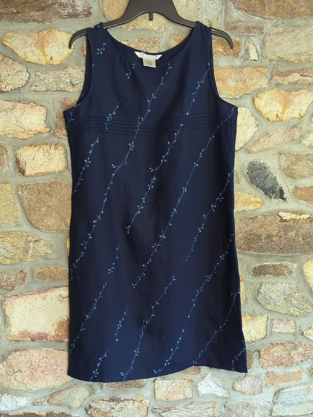 JohnPaulRichard 100% Linen Navy Mini Shift Dress with Light Blue Vine Detail
